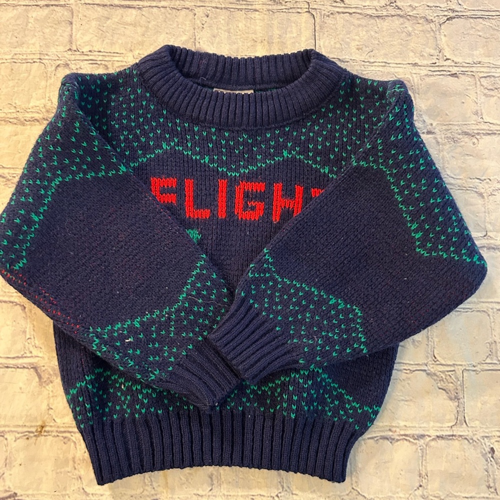 VINTAGE HOT FUDGE BABY/TODDLER FLIGHT CLUB AIRPLANE SWEATER NAVY/RED/GREEN